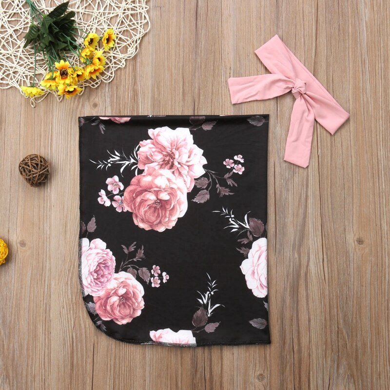 New Soft Toalha de Musselina Cobertor Panos Bebê Swaddle Infantil Algodão Floral e Cabeça 2 peças de Moda