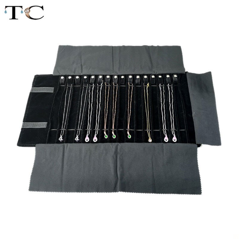 Black Velvet Jewelry Roll Bag for Jewellery Pendant Organizer Storage Bag Portable Necklace Display Cases: All Black Velvet