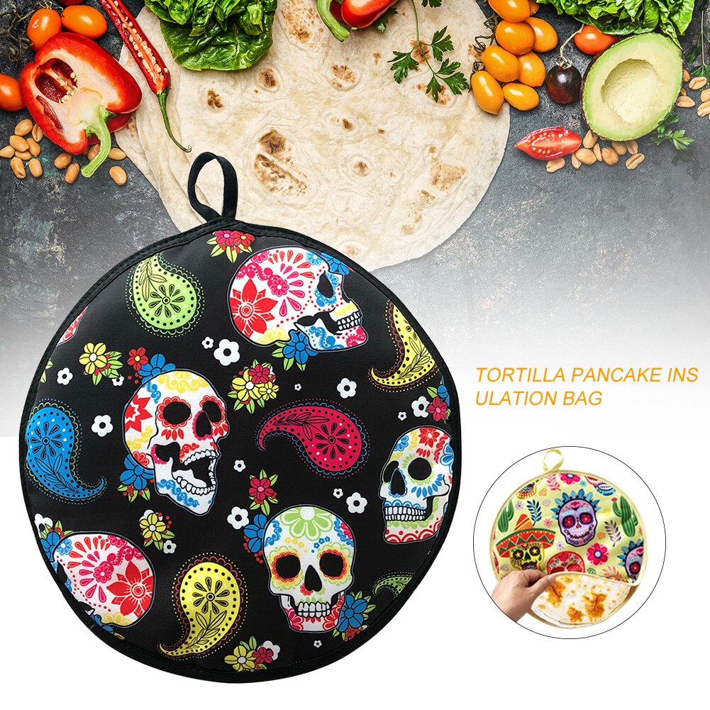 12 Inch Geïsoleerde Tas Hittebestendige Doek Picknick Restaurant Warm Houden Tortilla Warmer Pouch Meel Keuken Gedrukt Voor Magnetron