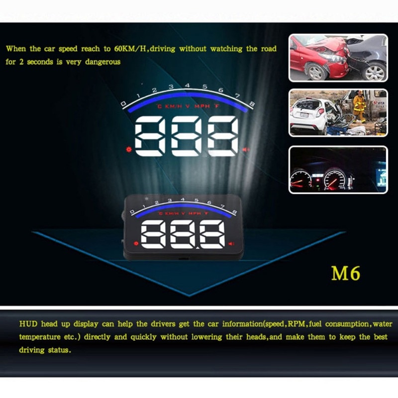 M6 HUD Head Up Display Car-styling Hud Display Over-speed Warning Windshield Projector Alarm System Universal Auto