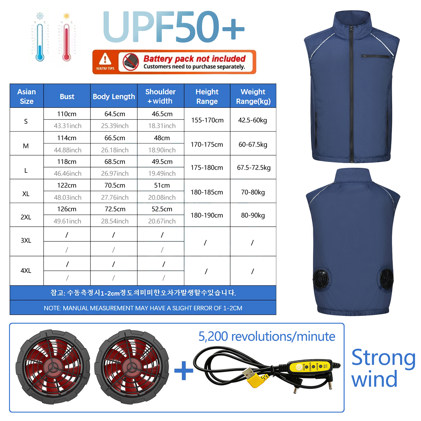 Kleding met ventilator voor airconditioning - Lichte stijl voor heren en dames, voor koeling, met ventilatoren en bescherming tegen de zon. Buitenvissen: L / Blauw