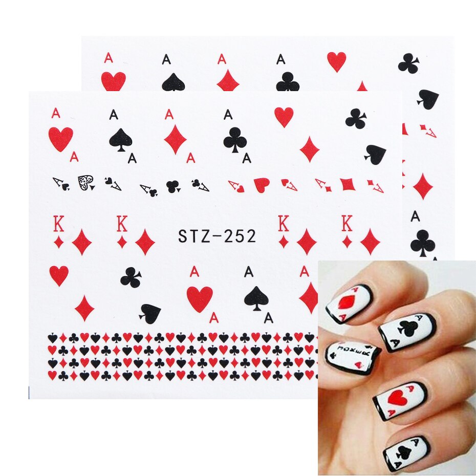 1 stuks Nail Stickers Poker Hart Diamant Spade Geometrische Voor Nail Art Decoraties Nail Art Water Transfer Decals Manicure TRSTZ252