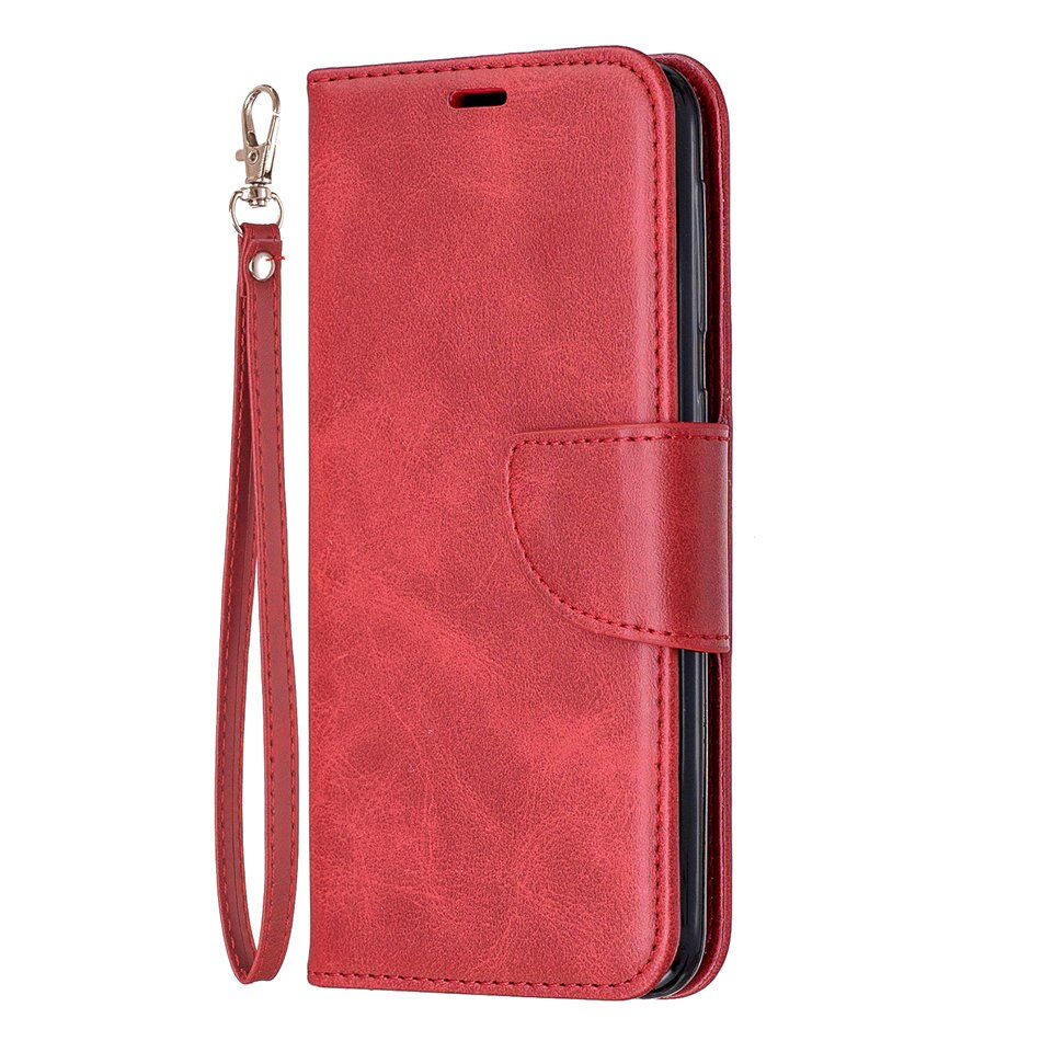 Men Mobile Phone Holster For Cover Redmi Note 8 Pro Redmi Note 8T Phone Bags Solid Color Leather Case Card Slot Phone Box E07F: For Redmi Note 8 Pro / Red