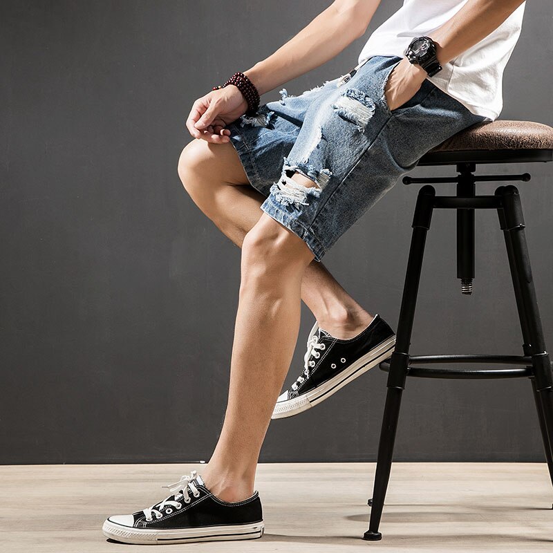 Summer Denim Shorts Male Short Jeans White Blue Hip Hop Harem Ripped Hole Drawstring Waist Mens Joggers 5XL