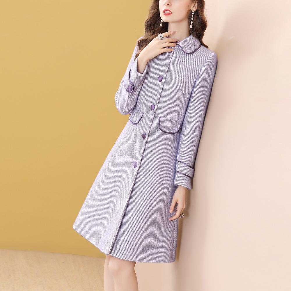 Tylko plus kobiety fioletowy płaszcz zimowy zwykły kobiety długi płaszcz wełniany pojedyncze piersi kobiet wełny trencz kobiety zima