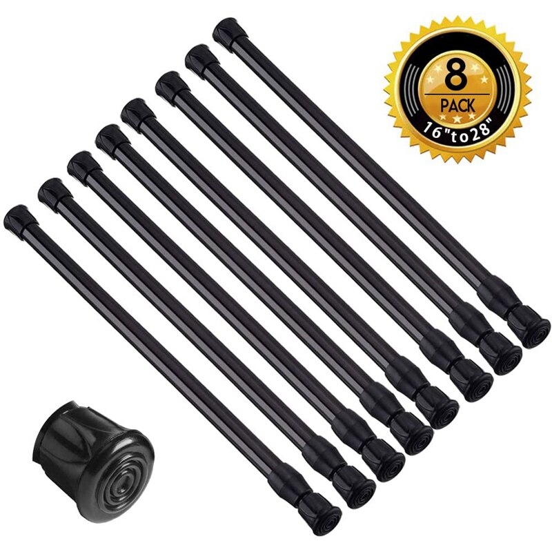 8 Pack Small Short Spring Tension Rods 15.7 inch to 28 inch Black Curtain Rod Tension Spring Rod: Default Title