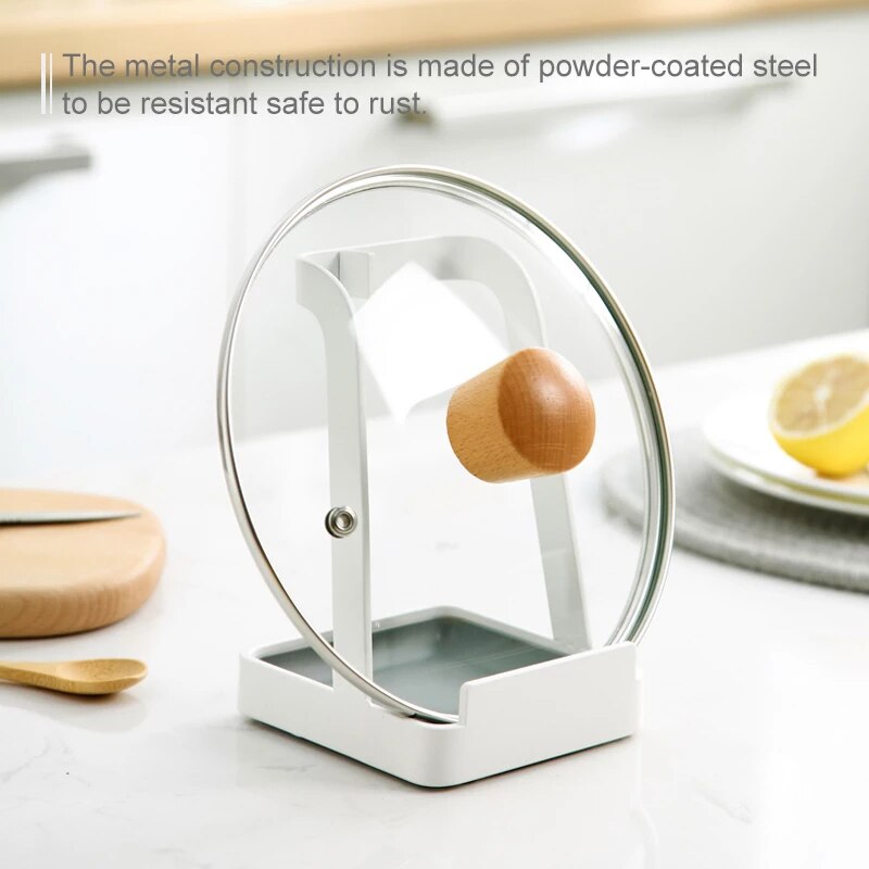 In Stock Kitchen Pot Cover Rack Kitchen Utensil Stand Pot Lid Shelf Cooking Storage Spoon Spatula Ladle Holder Cookbook Stand