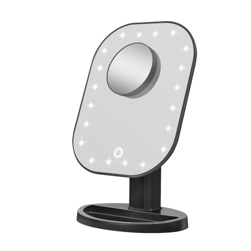 Lumière de nuit, écran tactile avec loupe, 20 perles LED, lampe de Table, réglable à intensité variable, double alimentation, miroir de maquillage à Led: black
