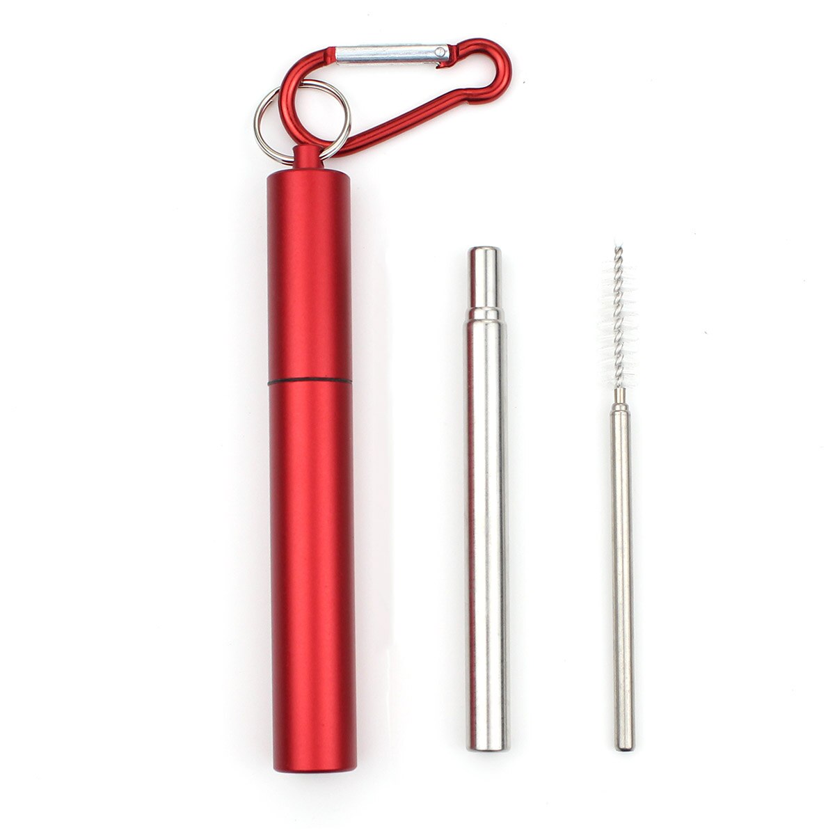 10Set Portable Stainless Steel Telescopic Drinking Straw For Travel Reusable Collapsible Metal Straw With Case And Brush: Red Level
