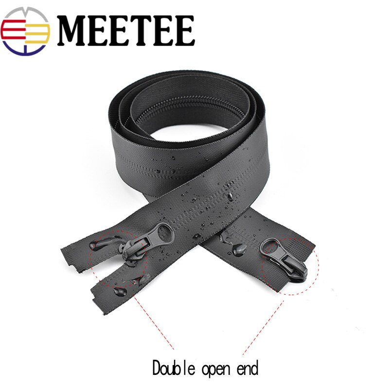 2pc Meetee 5# 20-100cm Waterproof Invisible Zippers Open End Double Slider for Sewing Reverse Outdoor Jackets Clothing Accessory