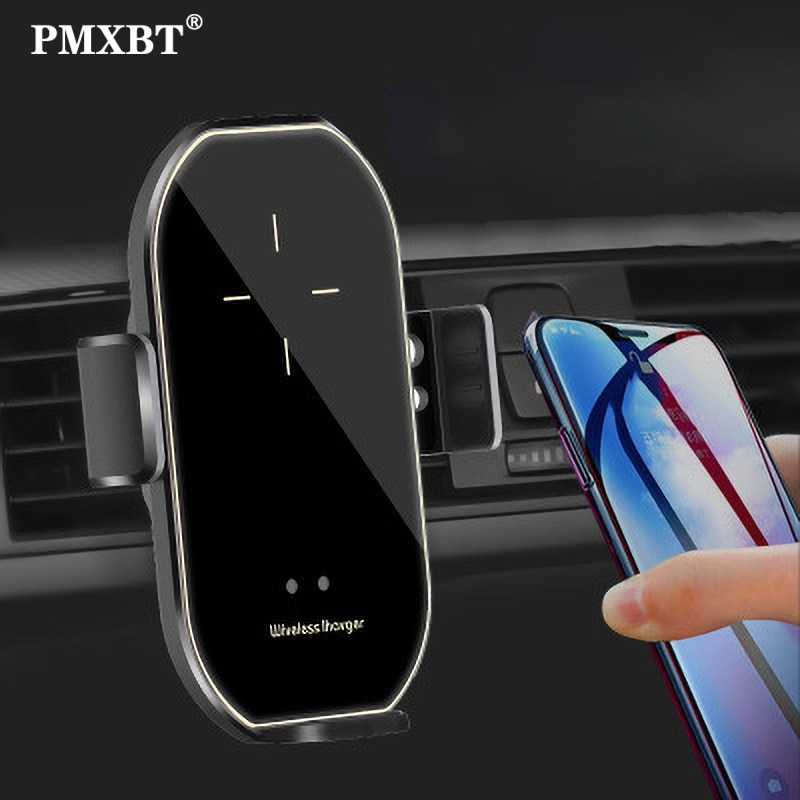 Trådløs biloplader 10w hurtigopladning til iphone 11 pro automatisk montering infrarød sensor oplader induktionstelefonholder i bil