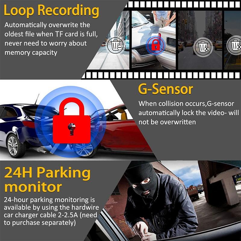 Wifi Car DVR Camera HD Dash Cam G-sensor 170° Wide Angle Auto Video Recorder With Buck Line For 24 Hour Parking Monitoring