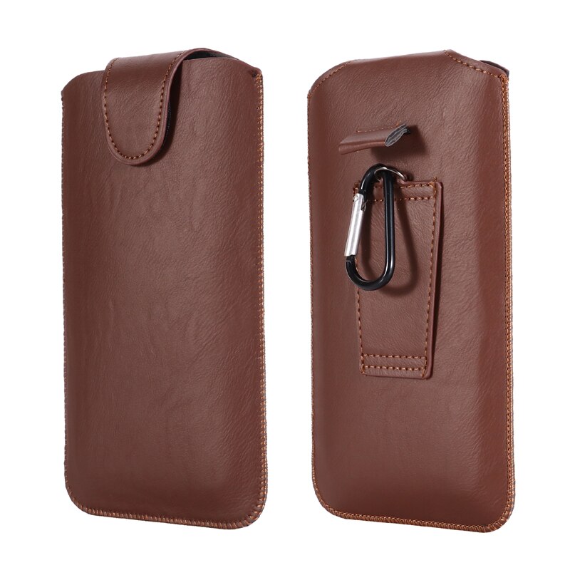 Universal Holster Belt Phone Case 4.7-6.7 inch For iPhone Samsung Huawei Xiaomi LG Smart Phones Leather Ultra-thin Waist Bag: 5.5 inch / Brown