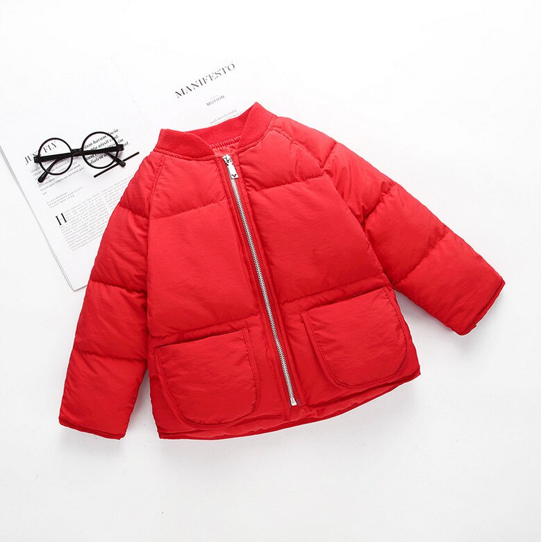 3-8Y Winter Children Down Jackets Black/Red Solid Color Zipper Rib Collar Cotton Coat Boys Girls Jacket 3-8Y: A / 7T