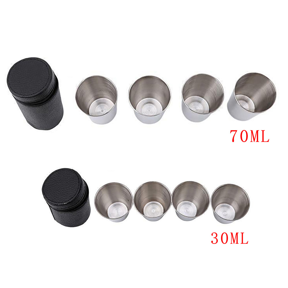 4Pcs/Set 30/70ml Wine Drinking Shot Glasses With Leather Cover Bag Stainless Steel Polished Barware Cup For Outdoor Travel Cups
