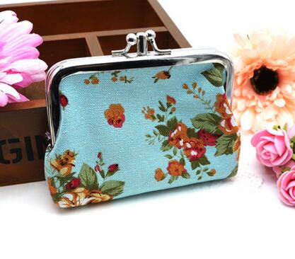 M007-cartera de lona con dibujos animados de doble rosa para mujer, monedero de tela corta Floral para mujer, monedero para chica, para estudiante,: 2blue