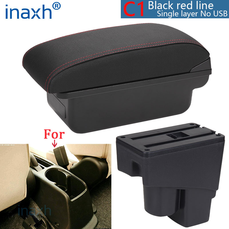 For Honda Jazz Armrest box For Honda Fit Jazz 1 Car Armrest 2003-2007 Arm Storage box car accessories 2003 2004 2005 2006 2007: C1 Black red NO USB
