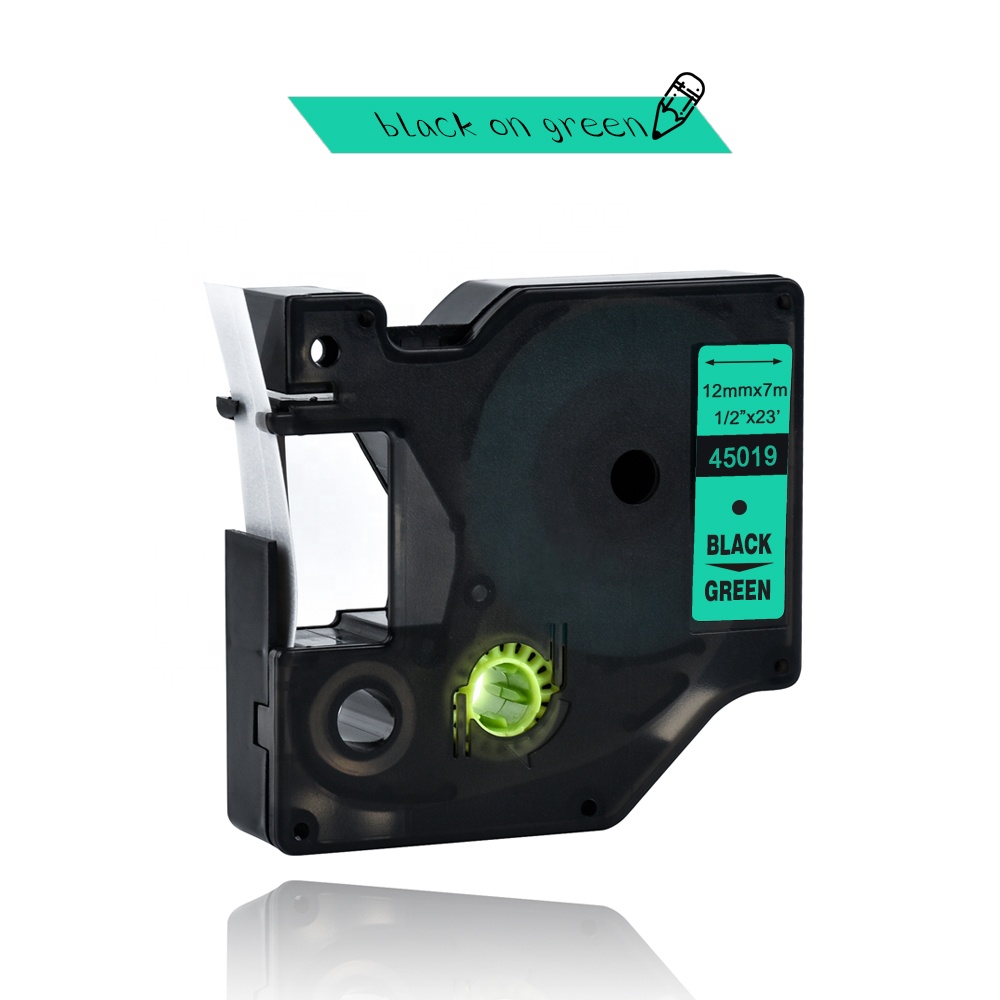 Mixed 15 colors 45013 label tape Compatible dymo D1 12mm label printer laminated D1 45010 ribbon cassette for Dymo LM160 printer: 12mm black on green