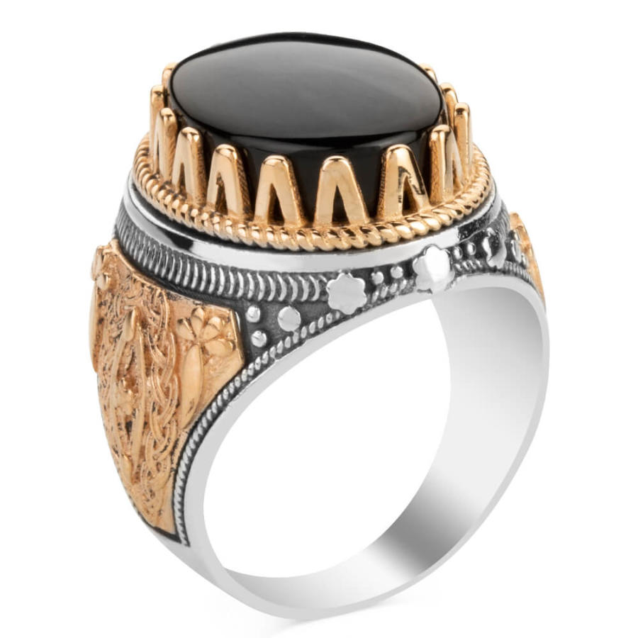 925 Sterling Silver Men's Ring with Black Onyx Stone Onyx Ring for Men