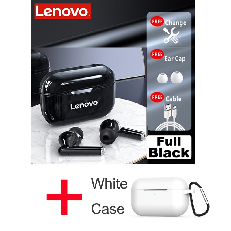 Lenovo LP1 TWS Bluetooth V5.0 auricolari 3D Stereo sport cuffie Wireless con doppio microfono auricolare auricolare per IOS Android: LP1 Full Bla Case Wh