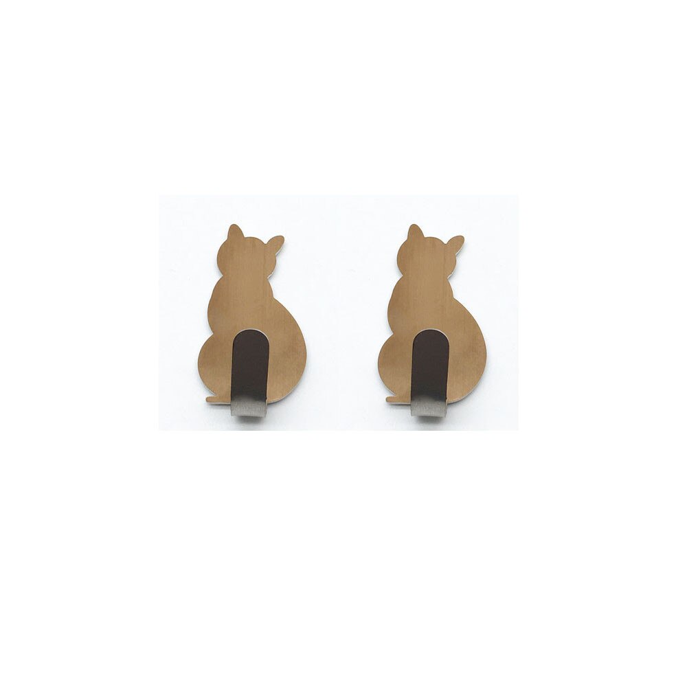 2 Stuks Zelfklevende Haken Mooie Kat Patroon Huis Keuken Muur Deur Haak Hanger Stok Rek Muur Opknoping Kleding Handdoek rekken: Rose gold
