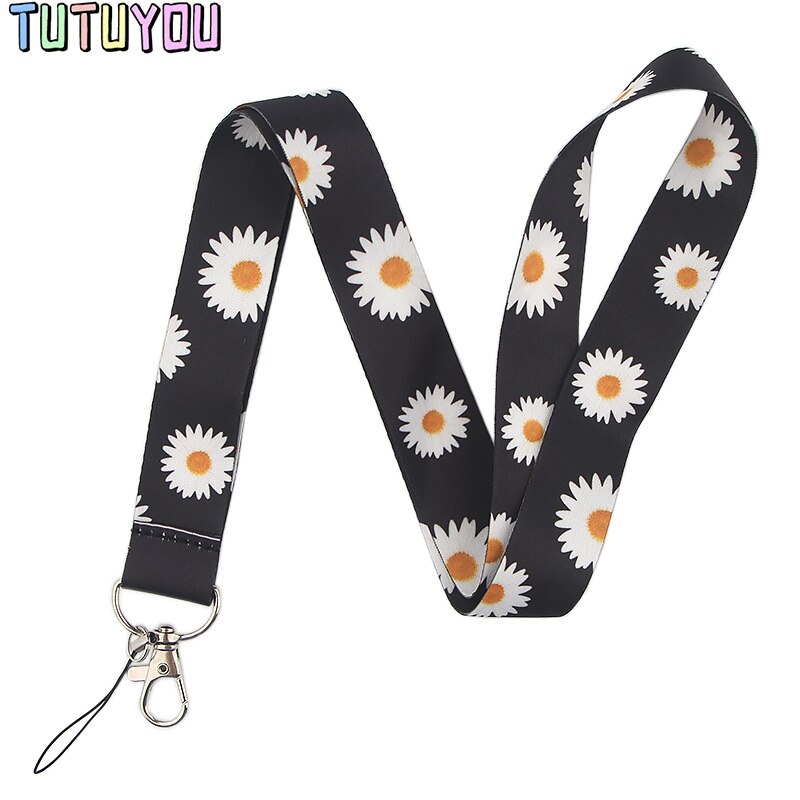 PC2257 Wit Daisy Zonnebloem Verborgen Handicap Schilderen Kunst Sleutelhanger Lanyard Neck Strap Voor Telefoon Key Id-kaart Creatieve Lanyards