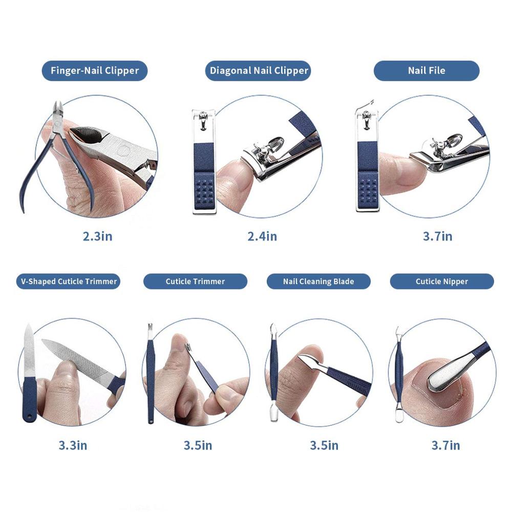 Negleklipper sæt pedicure sæt 18 stk rustfrit stål manicure sæt til mænd &amp; kvinder med blåt læder rejsetaske