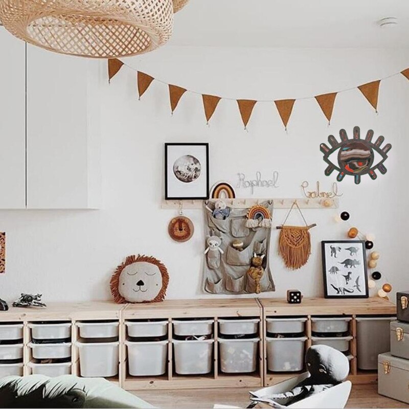 Nordisk stil trevegg speil hjem kunst vegg dekor øye måneformet