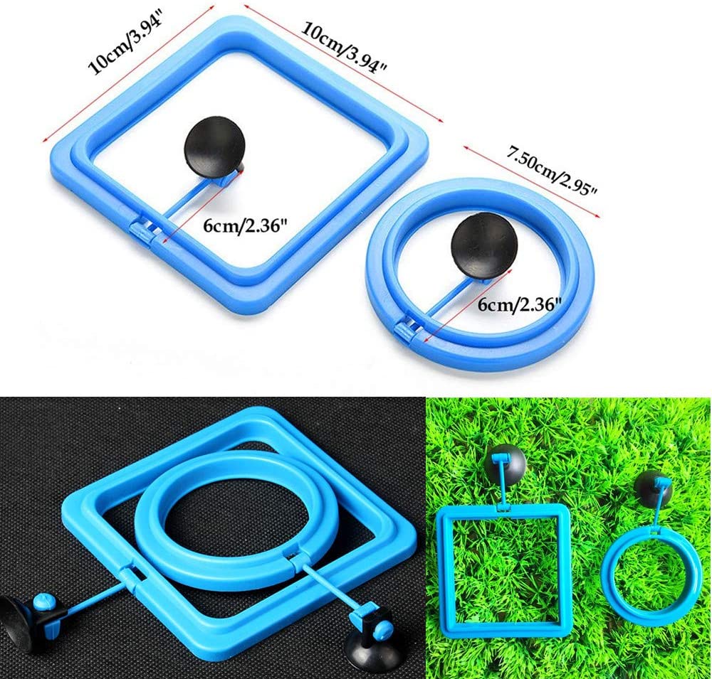 Anillo de alimentación para peces, alimentador de comida flotante seguro para peces, circular azul con ventosa, fácil de instalar, Forma cuadrada y redonda para acuario