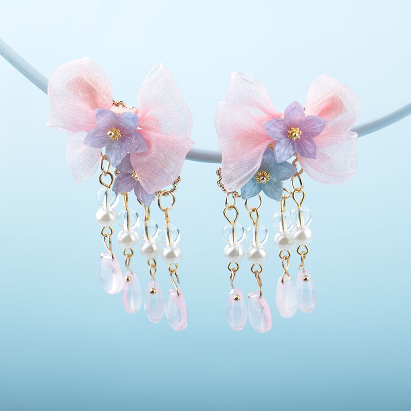 Niedliche haaraccessoires für mädchen, hanfu-blumen-haaraccessoire, 4 cm x 6.5cm rosa-blaue haarspangen