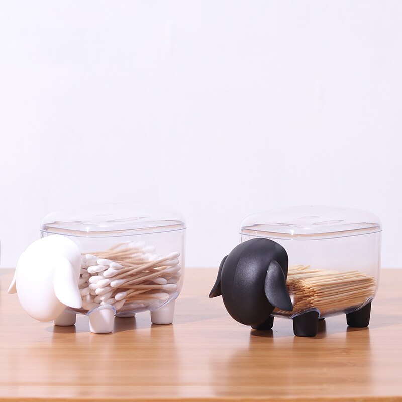 Cajas de almacenamiento de mondadientes de plástico en forma de oveja bonitas cajas de hisopo de algodón caja de palillos de polvo accesorios de cocina para sala de estar