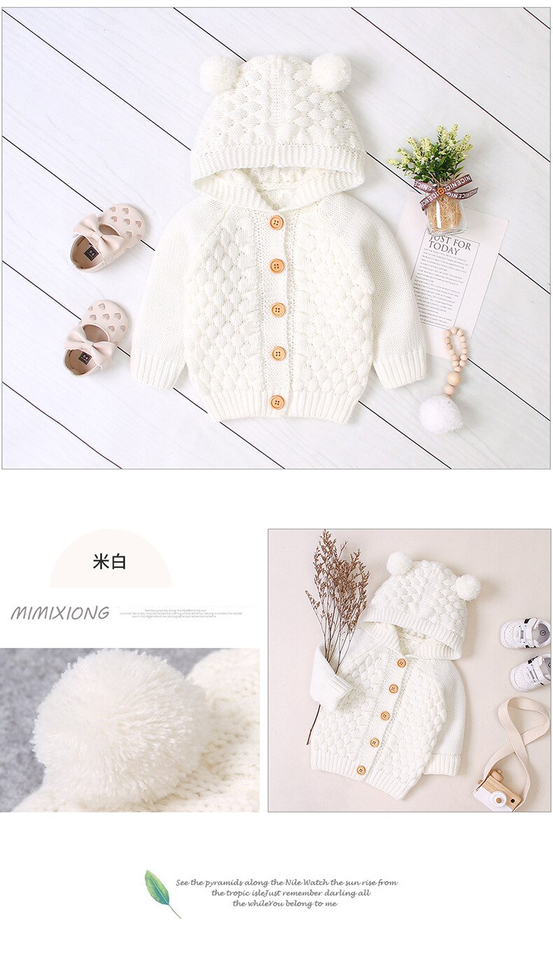 Pudcoco Schattige Baby Baby Kids Jongen Meisje Soild Kleur Knop Hooded Truien Herfst Gebreide Jas Outfit 3-24M: WHITE / 24M