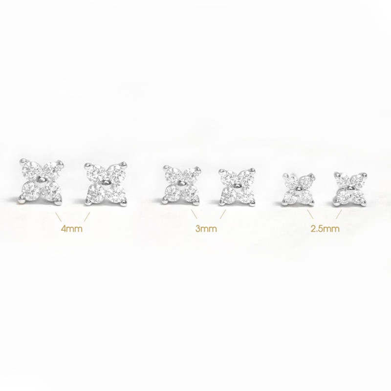 Inmaker 2/3/4Mm Vrouwen Oorbellen Crystal Flower Piercing Stud Oorbellen 925 Sterling Zilver Kleine Kraakbeen oorbel Oreja De Mujer: white gold 2.5mm