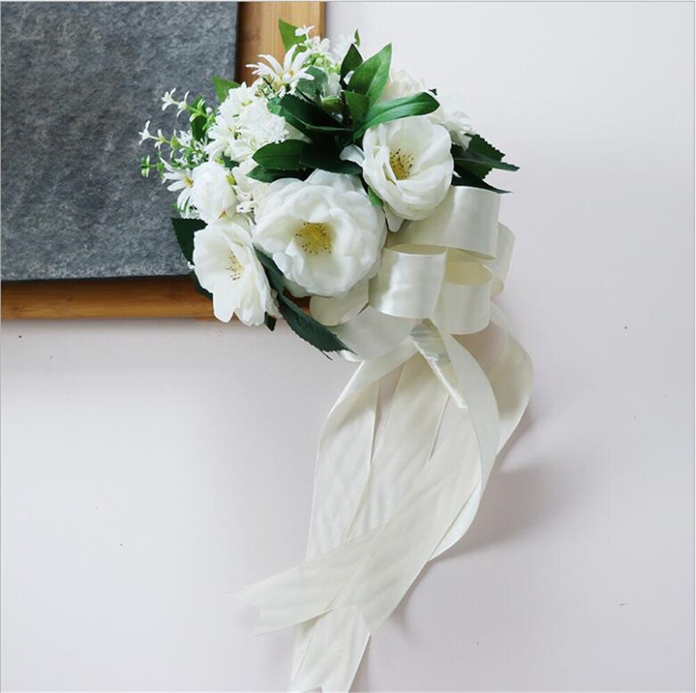 Romantische Bruidsboeket Wedding Flowers Kunstmatige Bruidsmeisje Boeket Bedrijf Bloemen Lint Bouqet De Fleur Mariage