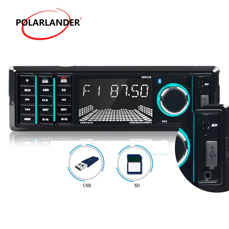 12V Car MP3 Player 4 * 50W USB/SD/AUX FM radio 1 DIN Electronics Bluetooth Universal remote control