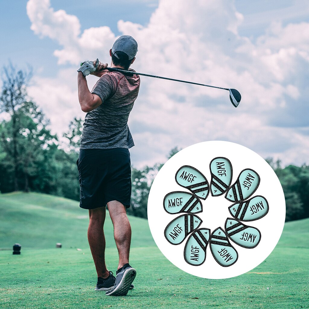 Ensemble de couvre-tête en fer de Golf 9x, housse de protection polaire doublée pour tête de Club: Green