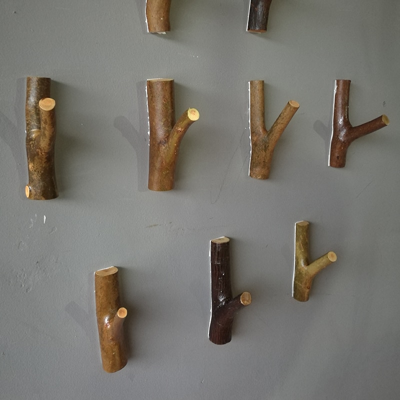 1 Uds., gancho de pared decorativo, madera sólida con abrigo de corteza, clave autoadhesiva original ecológica Natural de log M glue
