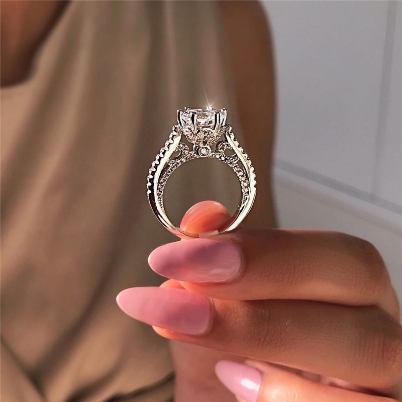 Modyle Cubic Zirconia Female Silver Color Ring for Woman Bride wedding Crystal Ring Engagement Ring