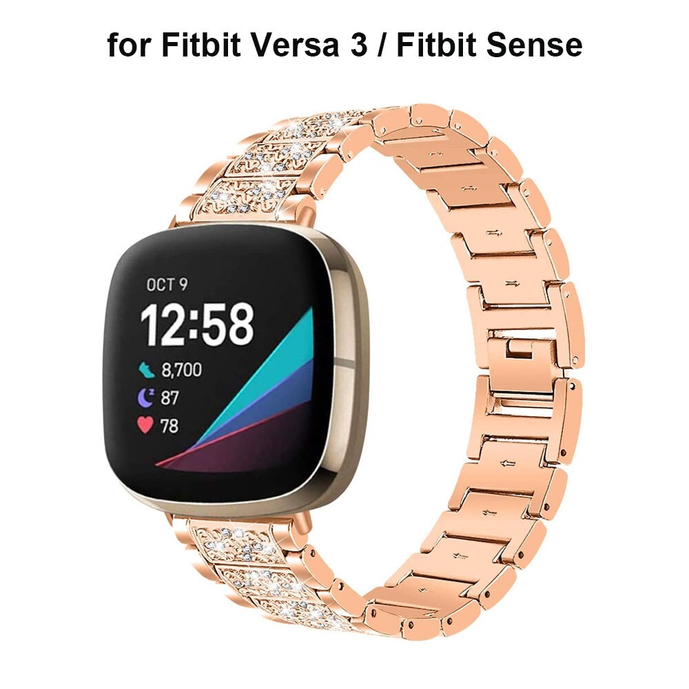 Smykker bling bånd til fitbit sense/versa 3 bånd til kvinder mænd erstatning rhinestone armbånd metal rem til fitbit versa 3