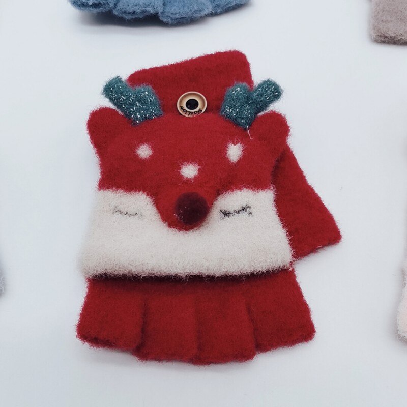 Chicos, niños, bebés de invierno hermoso de dibujos animados versátil de algodón medio dedo guantes lindos guantes calientes de bebé