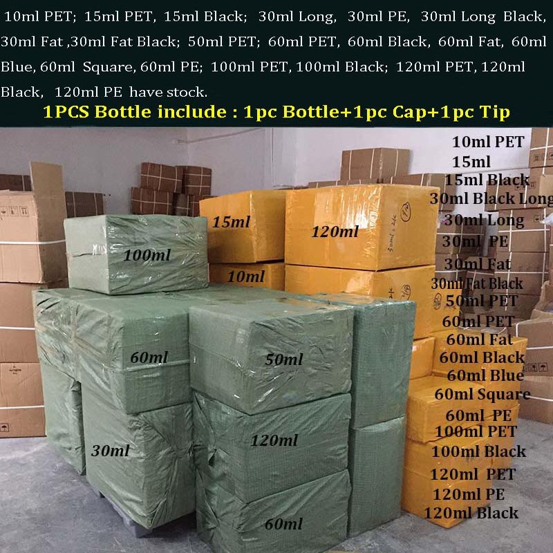 100pcs Empty Fat E Liquid bottles 10ml 15ml 30ml 60ml 100ml 120ml PET Long Plastic Dropper Bottle for E Liquid E juice