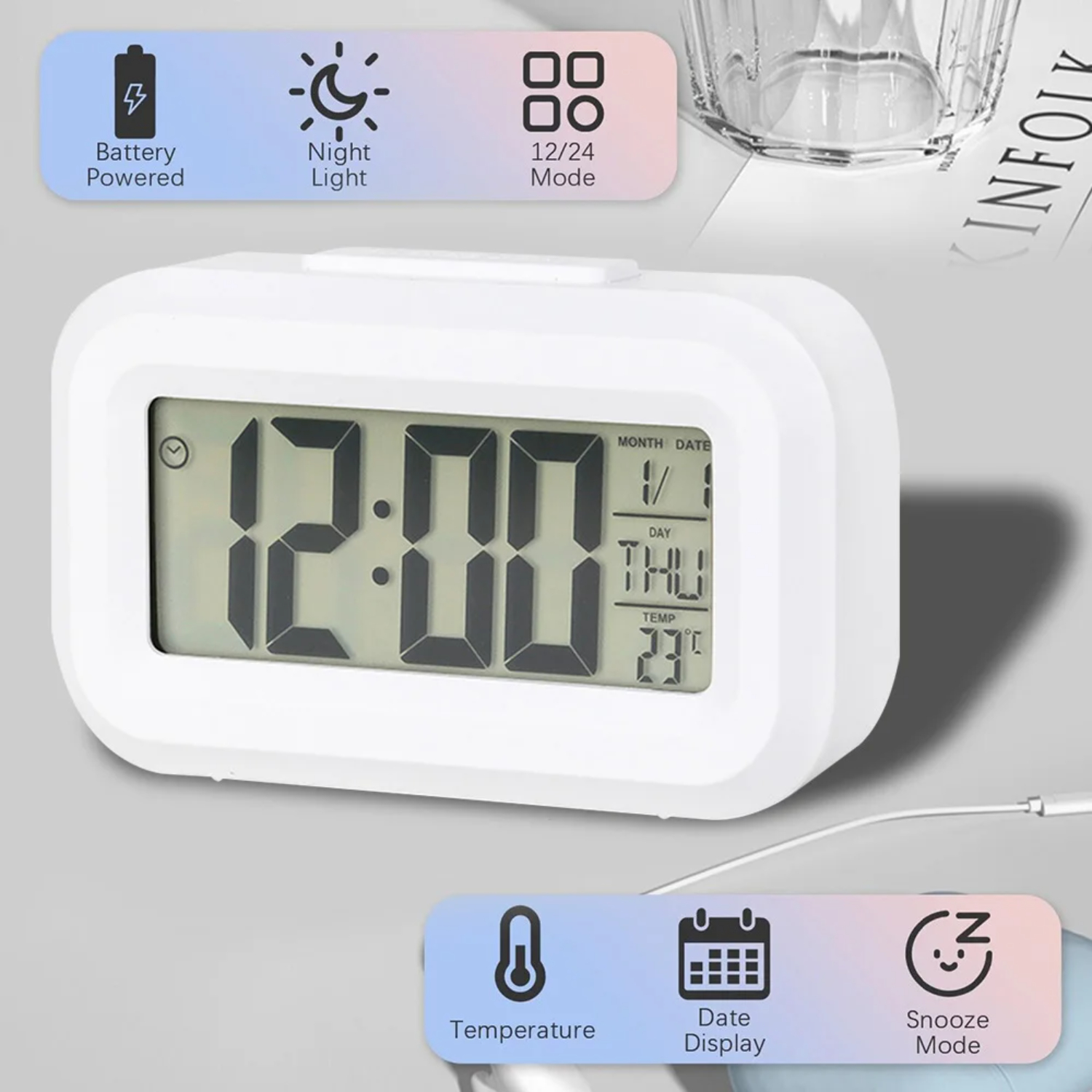 Reloj despertador Digital, alarma Digital electrónica, relojes de mesa de escritorio, retroiluminación de oficina, reloj calendario con repetición