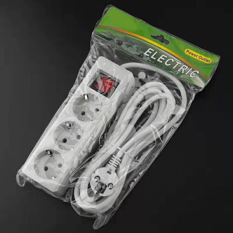 EU Standard German Type Power Strip 3/4/5 Sockets in Row Flat Adapter Light Switch with Surge Protector Extension Cable