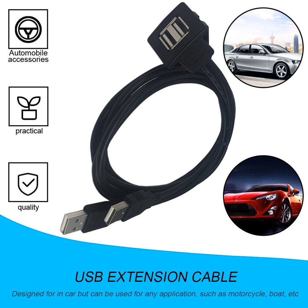 USB2.0 Flush Mount Cable 1M/2M Double/Single USB Port Extension Flush Dashboard Panel Mount Cable For Car Boat Motorcycle