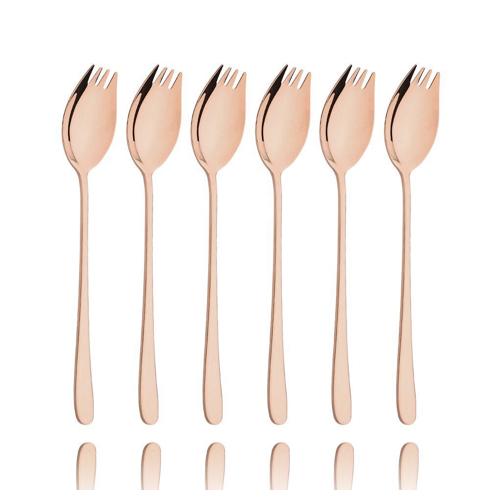 Ensemble de cuillères en acier inoxydable coloré, vaisselle, fourchette à double usage, pour Dessert, salade, accessoires de cuisine: 2Set  12Pcs / Rose