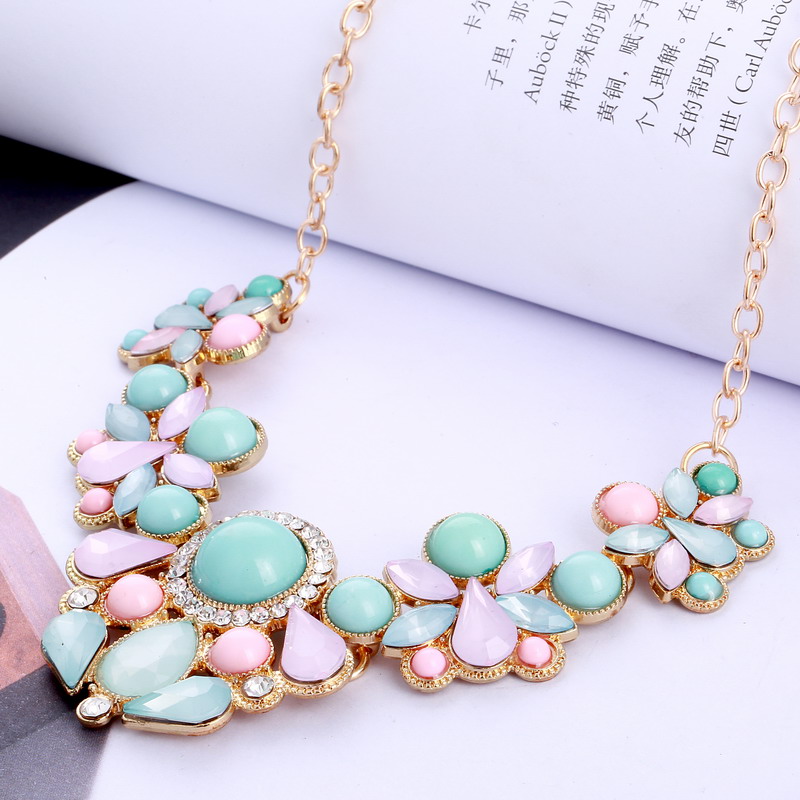 Blauw Roze Rhinestone Kettingen Hanger Boho Verklaring Ketting Goud Kleur Vintage Hanger Lady Dress Choker Ketting