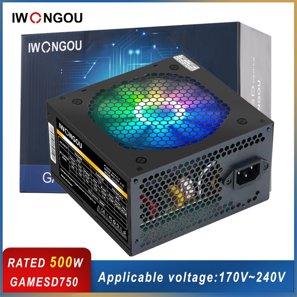 IWONGOU-fuente de alimentación para PC, 500w, 24 Pines, 12v, Atx, PFC activo, 500w Plus, ventilador Led de 120mm, GAMESD650, PSU