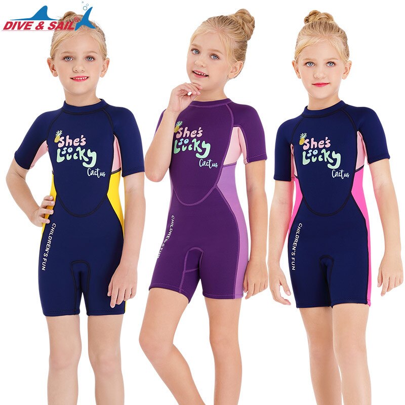 2.5mm Neoprene Short Sleeves Kids Wetsuits Diving Suits for Boys/Girls Children Rash Guards One Piece Surfing Swim Snorkeling