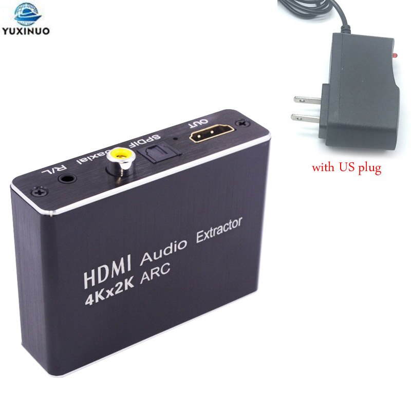 4Kx2K HDMI-compatib To Audio Extractor Support ARC/3D + Optical TOSLINK SPDIF 5.1 ARC Audio Extractor Splitter Converter Adapter: with US plug