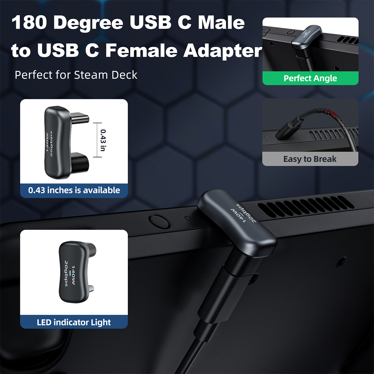 USB C Adapter 180 Degree U-Shaped USB C 3.1 Female to Male Elbow Adapter Angled OTG Adapter Compatible with MacBook Switch